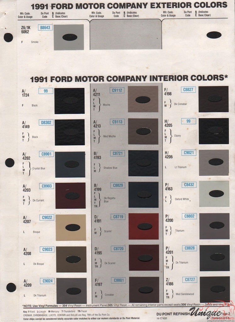 1991 Ford Paint Charts DuPont 3